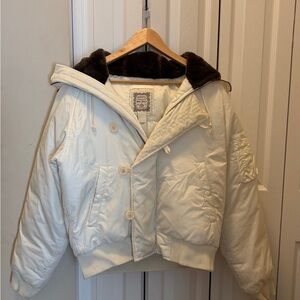 Ralph Lauren Polo Jeans Co. White Puffer Jacket - Moto Style - Large